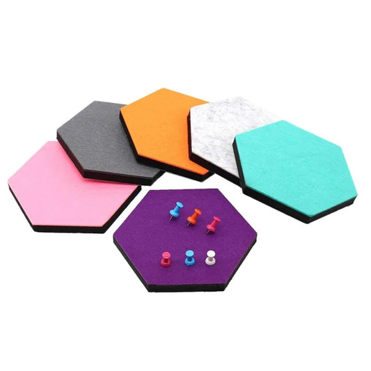 Set Of 6 Hexagon Felt Pin Board Self Adhesive Bulletin Memo Photo Cork Boards Colorful Foam Wall Decorative Tiles With 6 Pushp