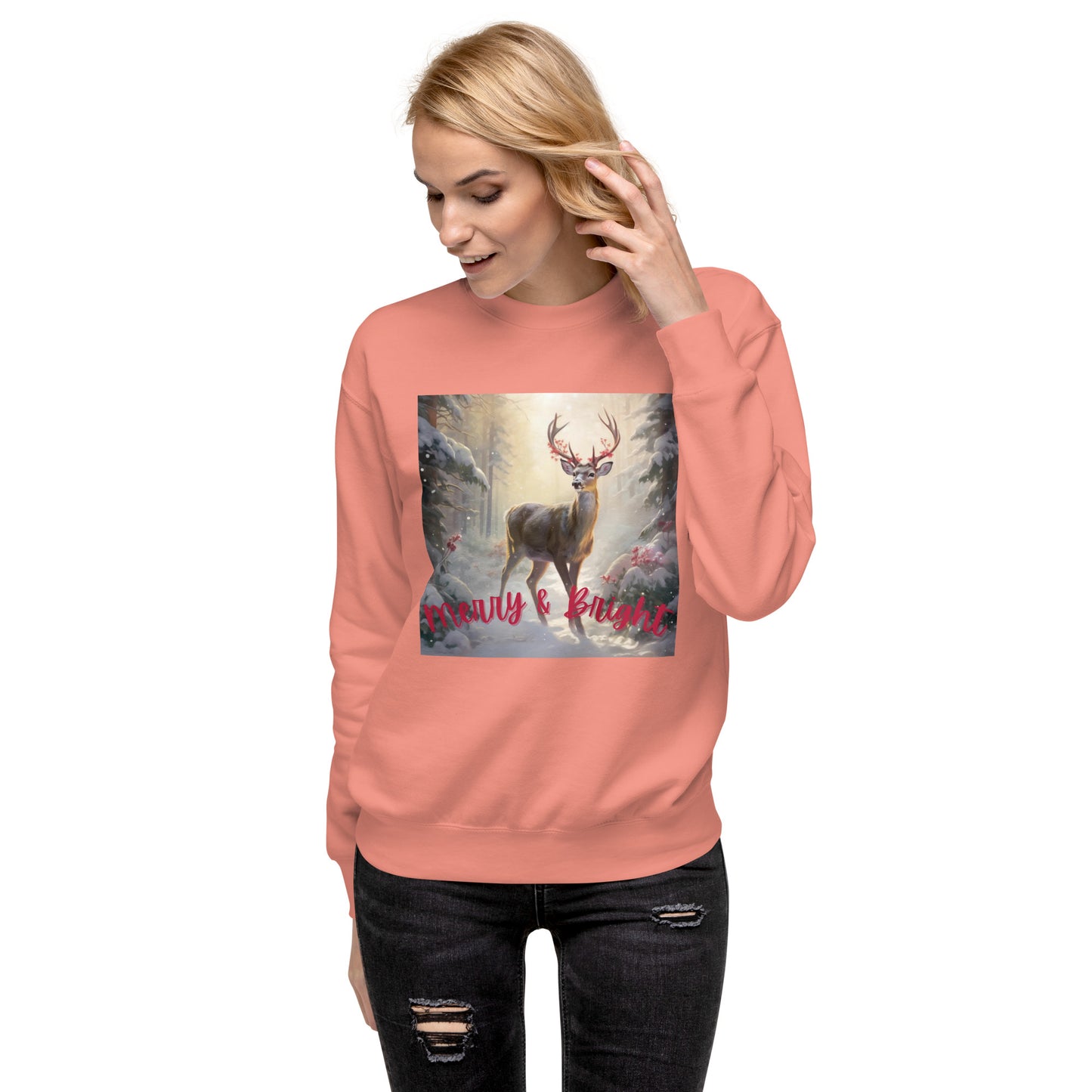 Merry and Bright Reindeer Christmas Sweatshirt