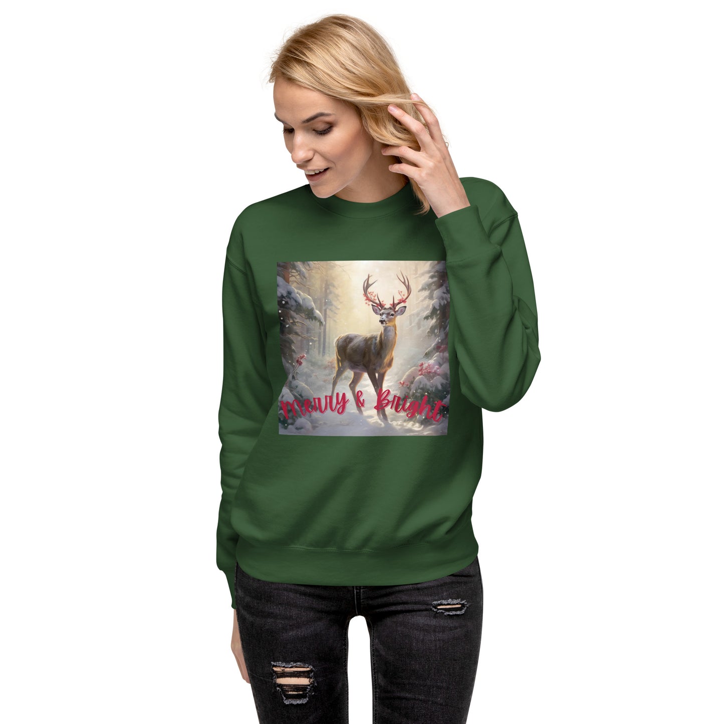 Merry and Bright Reindeer Christmas Sweatshirt